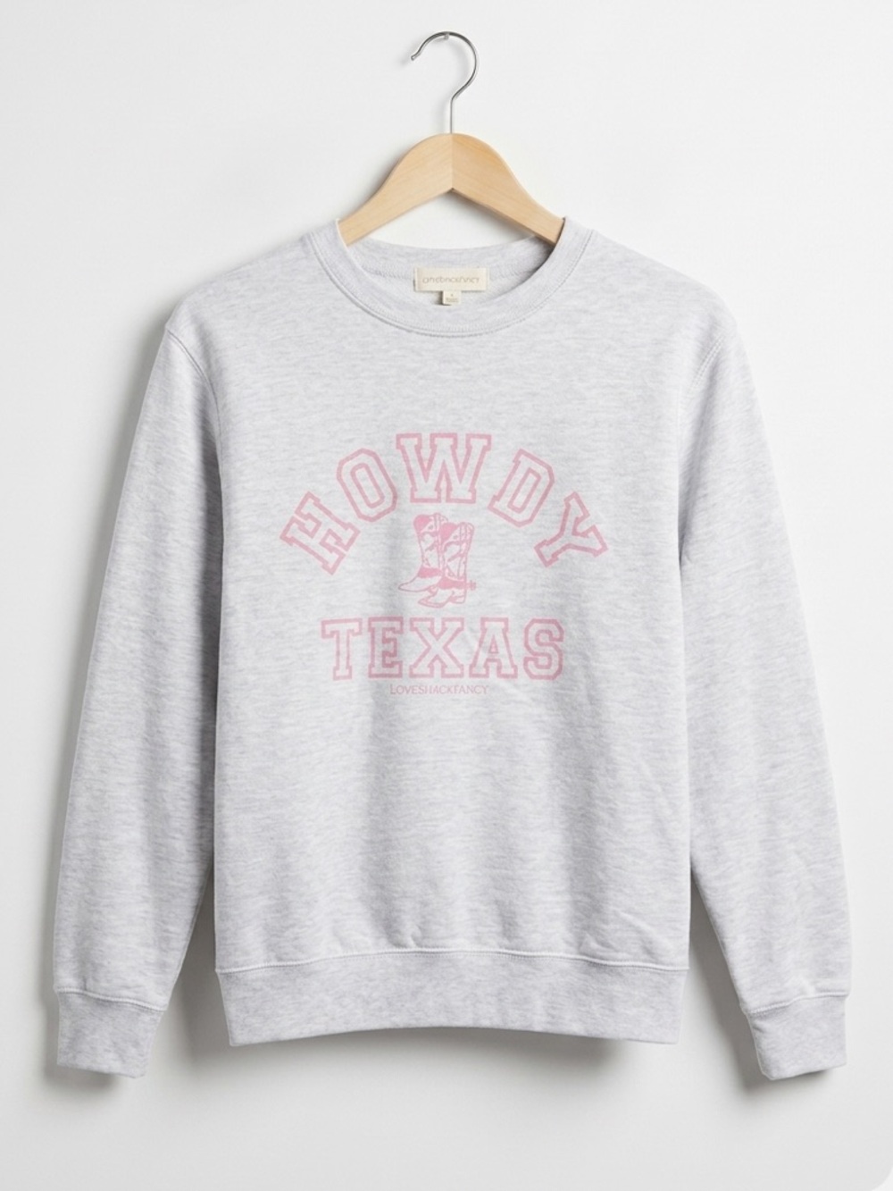 LoveShackFancy Howdy Texas Heather Grey Pink Lightweight Crewneck Sweatshirt